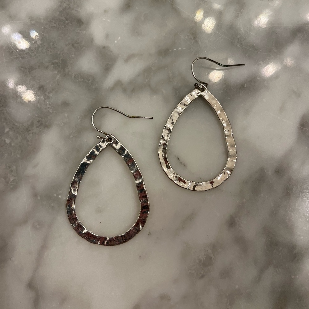 Silver Crinkle Teardrop Earrings